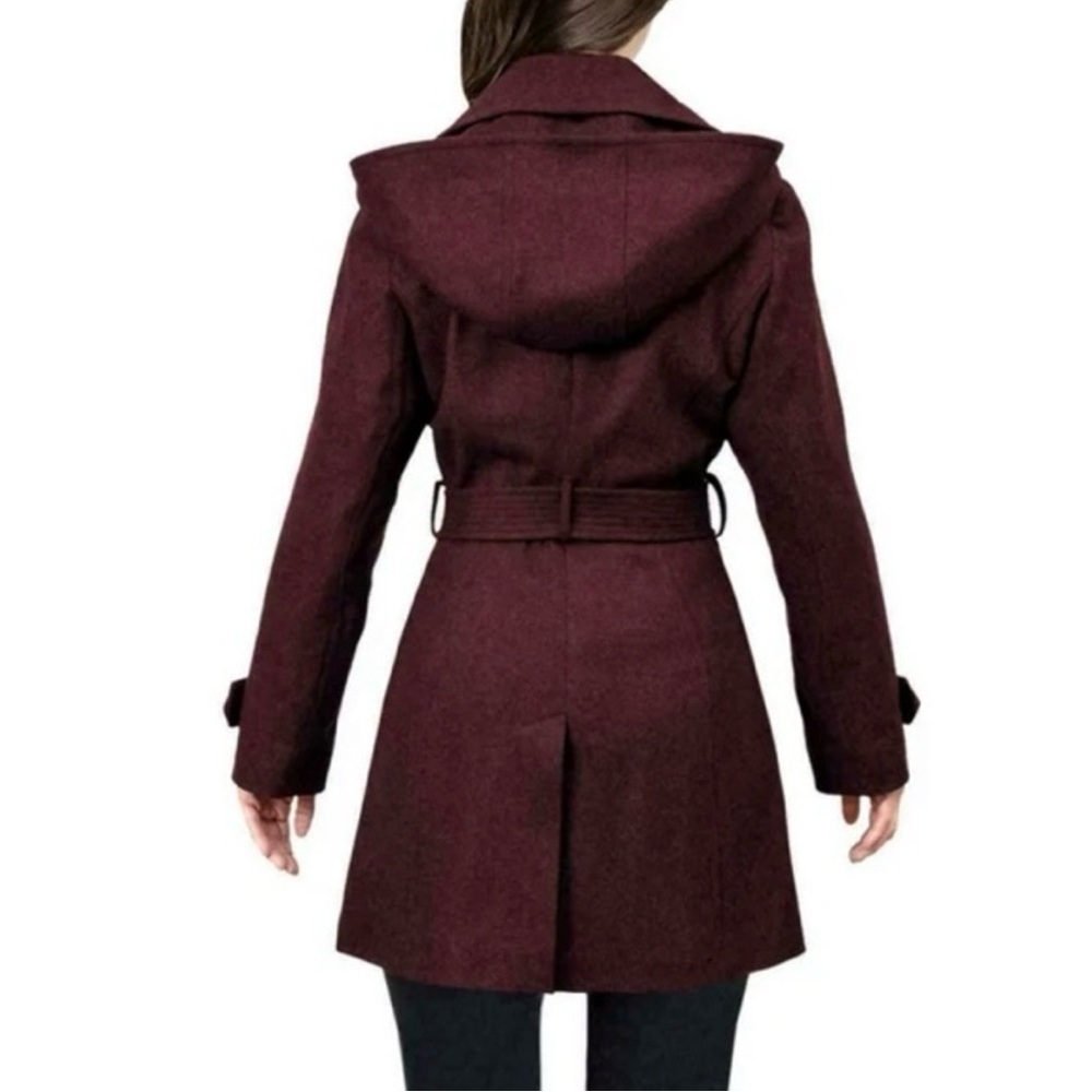 London Fog NWT Coat Wool Blend Belted Burgundy Purple Hooded Sz XXL - Picture 2 of 8